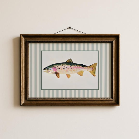 Vintage Fish Drawing Print, Vintage Trout Painting, Fishing Nursery Decor, Rustic Home Decor, 12x18 UNFRAMED