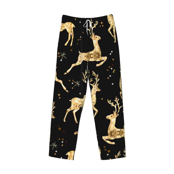 Kdxio Christmas Gold Deers Print Men's Sleep Pajama Pant Lounge Pants with Pockets