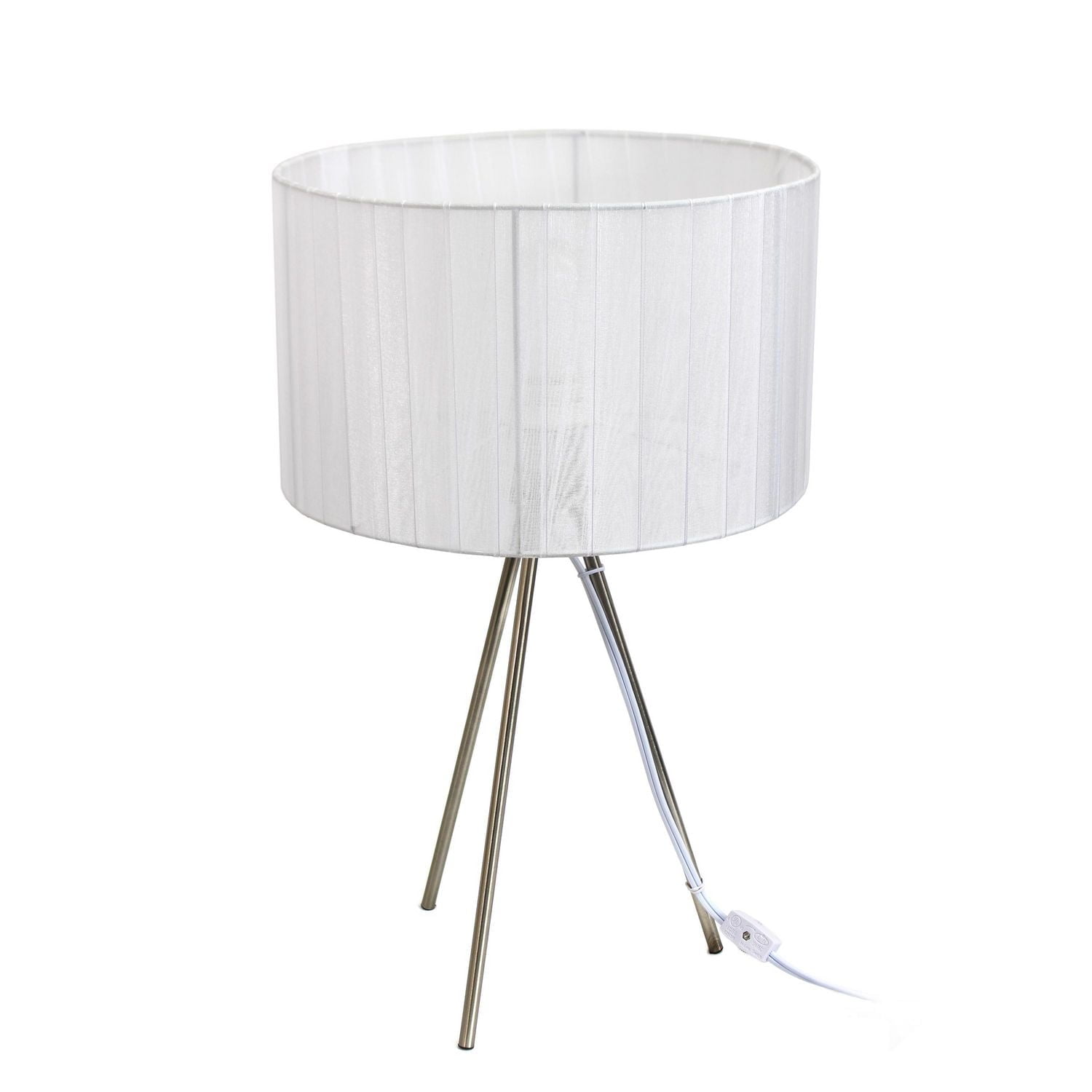 Simple Designs Brushed Nickel Tripod Table Lamp with Pleated Silk Sheer Shade