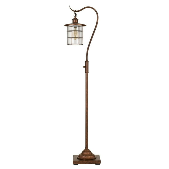 60 Inch Metal Downbridge Design Floor Lamp with Caged Shade, Rustic Bronze- Saltoro Sherpi