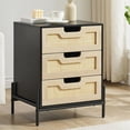 thumbnail image 2 of Nightstand, Rattan End Table, Nightstands with 3 Natural Rattan Drawers, Strong Support Wooden Structure, Side Table with Storage Drawers for Bedroom, Living Room, Natural, 1 or 2 Pack, 2 of 9