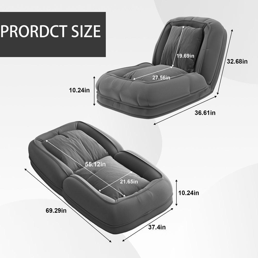 MIDOQIN Human Dog Bed for Adult, Foldable Upholstered Dog Couch Large Pet Sleeper Sofa Bed with 5 Adjustable Positions for Bedroom, Living Room & Reading Corner (Gray)