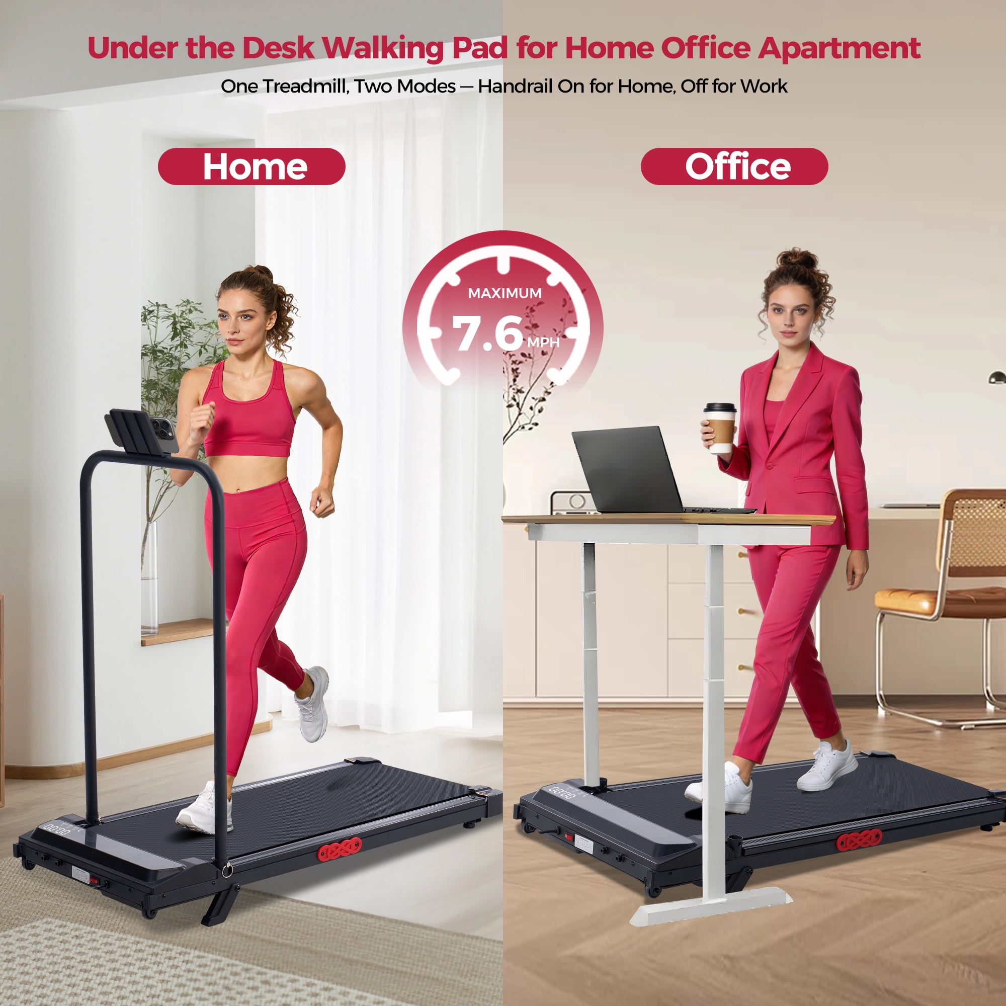 Treadmill for Home 3.0HP Folding Treamill Compact Walking Pad Treadmills with Handles Adjustable Speed, 350 lb Capacity for Office Workouts, Running,Jogging