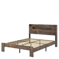 thumbnail image 4 of Marco de cama de plataforma de madera con cabecera de luz led de almacenamiento y 2 USB, sin ruido, No se necesita resorte de caja y herramienta de montaje fácil, 4 of 5