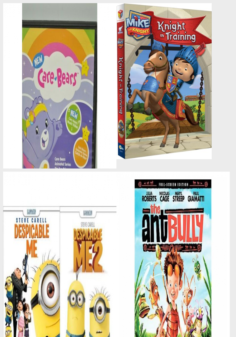 Children's 4 Pack DVD Bundle: New Care Bears Animated Series: The Two  Princesses, Music Video & PC Game, Mike the Knight: Knight in Training,  Despicable Me + Despicable Me 2, THE ANT