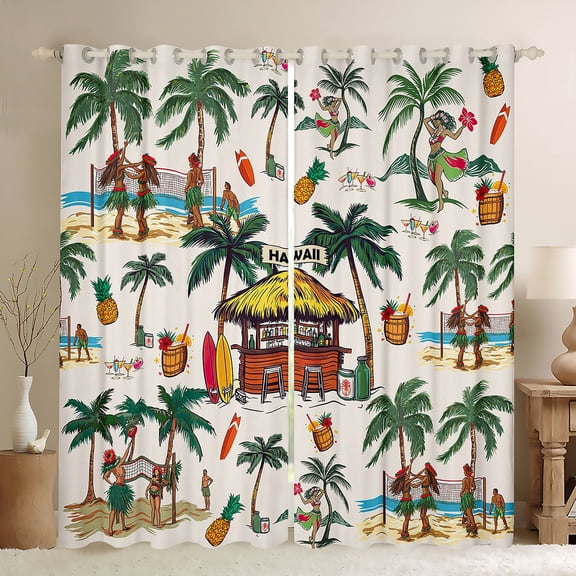 Homewish Tribal Hawaii Beach Black Out Curtains, Marine Summer Holiday Curtains Pack of 2 (42x63 Each), Tropic Coconut Tree Bedroom Curtains, Window Curtains Bedroom Decor