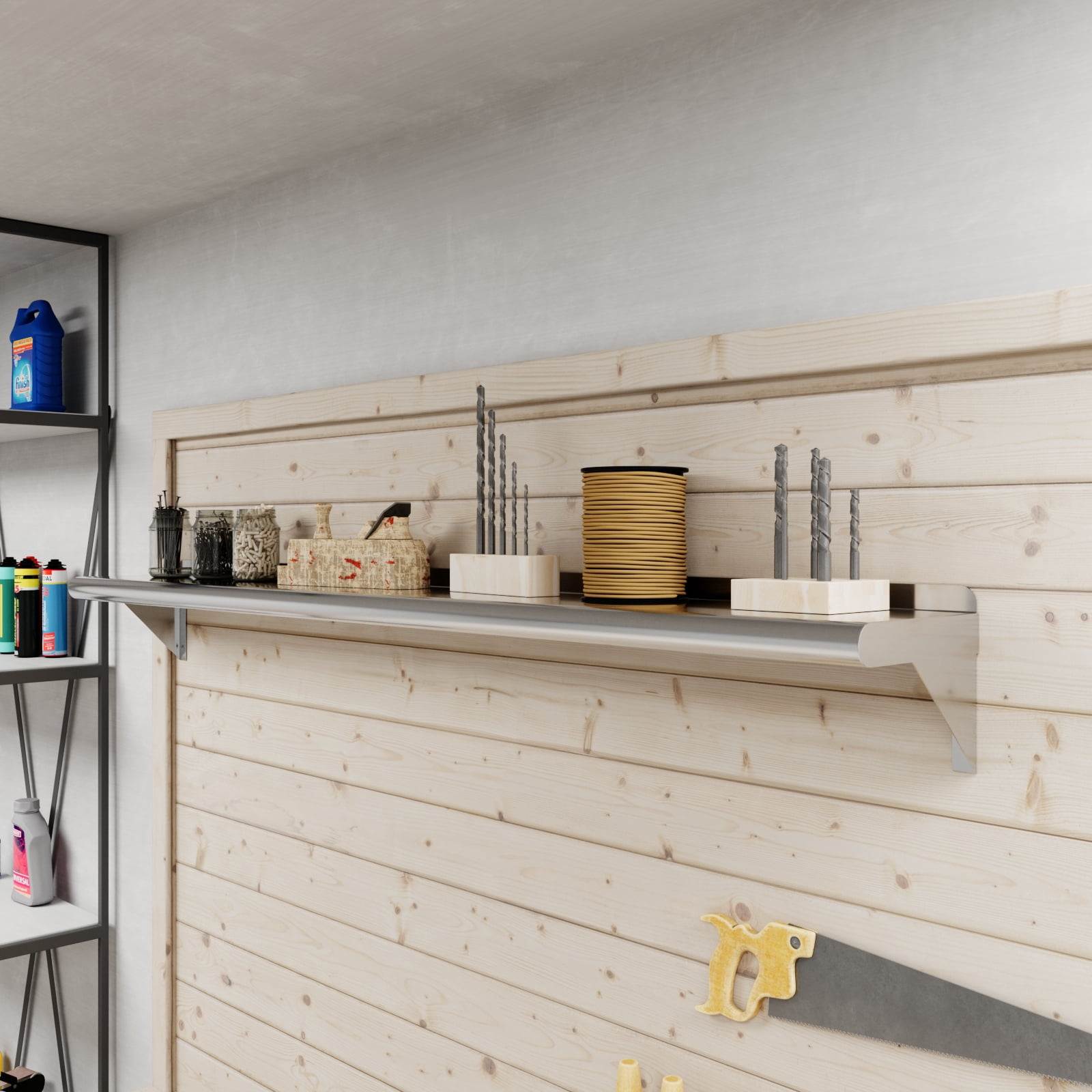 AmGood 8 in. x 60 in. Stainless Steel Wall Shelf | NSF Certified | Appliance & Equipment Metal Shelving | Kitchen, Restaurant, Garage, Laundry, Utility Room