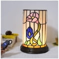 thumbnail image 4 of FSLiving Tiffany Style Accent Lamp Table Lamp Stained Glass USB-Powered Cord Morning Glory Desk Light with Color Changing Dimmable Cylinder Light Bedroom Gift Nightlight Backlight for Zoom Meetings, 4 of 9