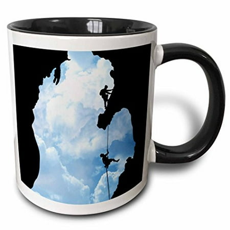 

3dRose Michigan Climbers shows two people rock climbing within a Michigan silhouette Two Tone Black Mug 11oz