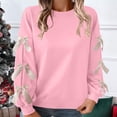 thumbnail image 2 of ClodeEU Women's Sequin Crew Neck Bow Sweatshirt ,Long Sleeve Casual Loose Trendy Fall Pullover Top Pink,Womens Plus XXL, 2 of 9