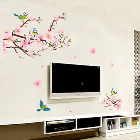 EGNMCR Wall Stickers, Cute Stickers Room Peach Flower Wall Stickers Vinyl Art Decals Decor Mural Room Peach