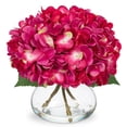 thumbnail image 1 of Flores artificiales Hollyone Hydrangea con jarrón de cristal fucsia, 1 of 6