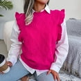 thumbnail image 6 of Womens Fall Fashion 2022! QLEICOM Sweaters for Women, Women‘s V-neck Solid Fungus Edge Rhombus Knitted Sweater Casual Fashion Sleeveless Vest Jacket Coat Tops On Clearance, 6 of 8