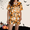 thumbnail image 4 of CONFREE Halloween Pajamas For Women Short Sleeve Cartoon Pumpkin Ghost Satin Sleepwear Tops Shorts Hallowmas Pjs For Women Cozy Nightwear, 4 of 6