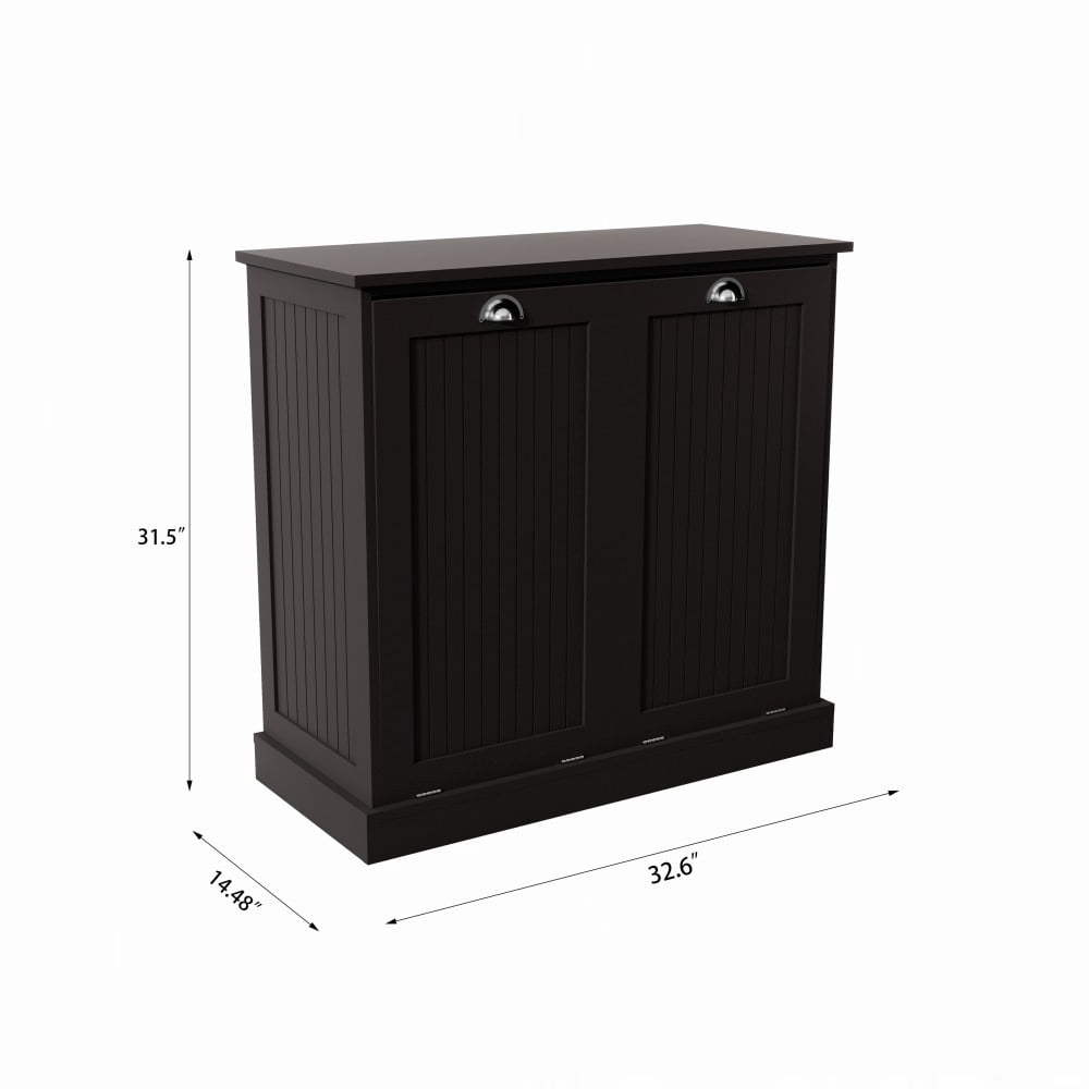 Laundry Hamper Cabinet, 2-Compartment Tilt-Out Laundry Sorter with Removable Cloth Bags, Freestanding Storage Cabinet, Black