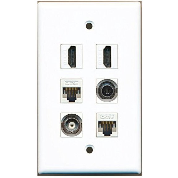 RiteAV - 2 HDMI 1 Port 3.5mm 1 Port BNC 2 Port Cat5e Ethernet White Wall Plate