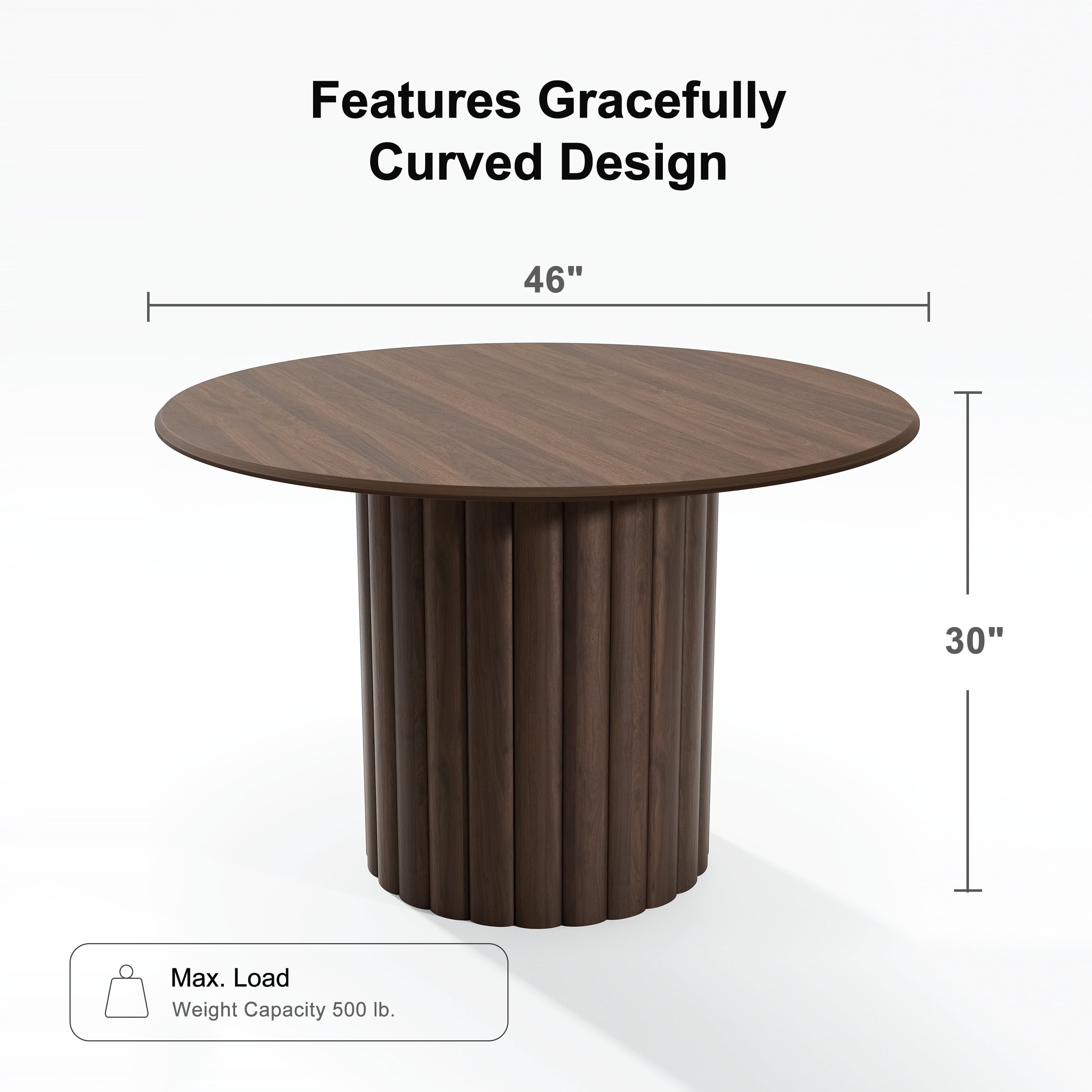 46 in. Soild Wood Walnut Dining Table Round Kitchen Table