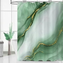 Dark Green Modern Shower Curtain, Green Mix Gold Ombre Marble Texture Luxury Bathroom Curtain Waterproof Fabric Machine Washable with Hooks, 36" Wx72 L