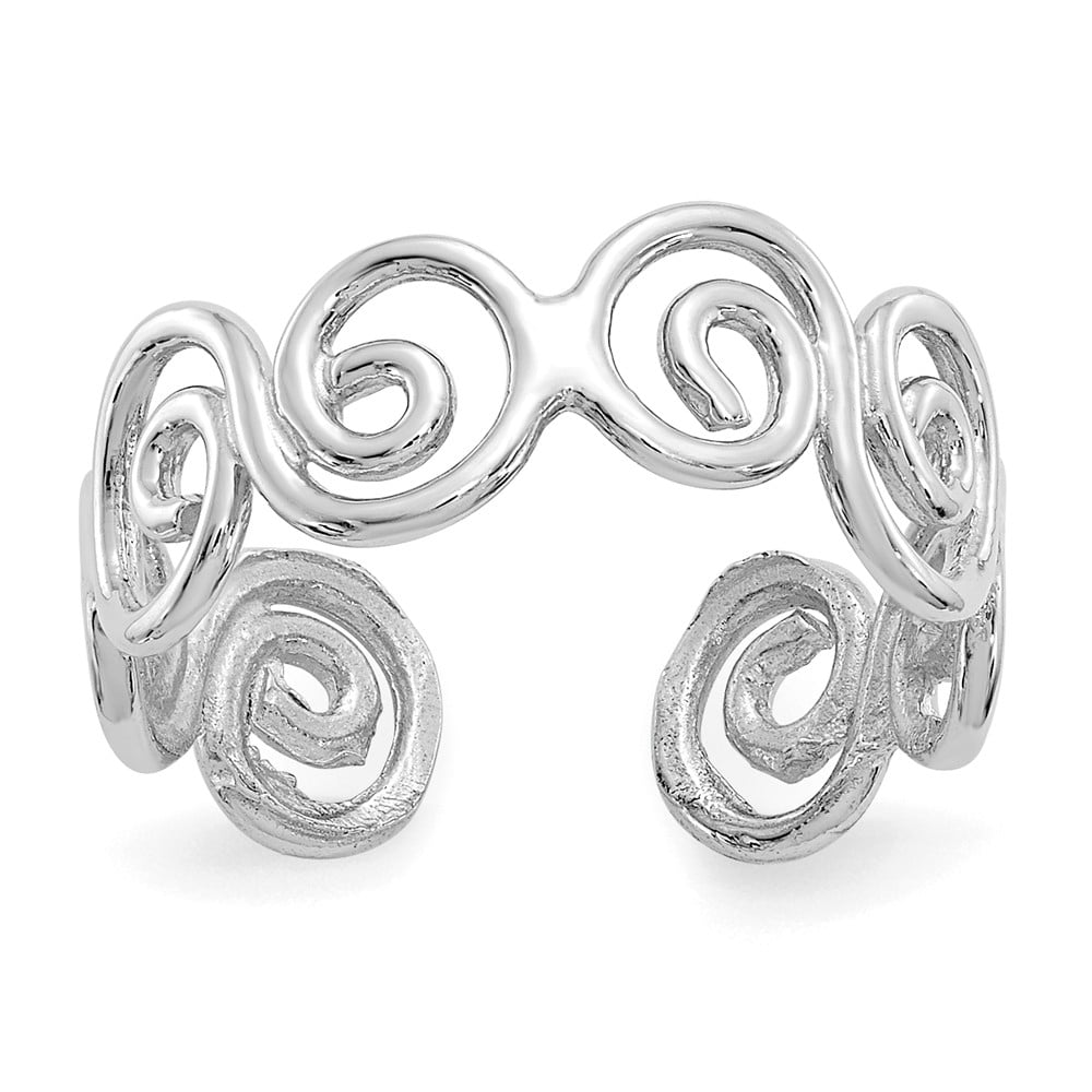 Real 14kt White Gold Swirl Toe Ring; for Adults and Teens; for Women and Men
