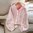 thumbnail image 3 of TGSLY Women's Drawstring Hooded Sweater Soft Button Down Puff Long Sleeve Cardigan Loose Dressy Casual Solid Color Fall Cropped Coat M, 3 of 6
