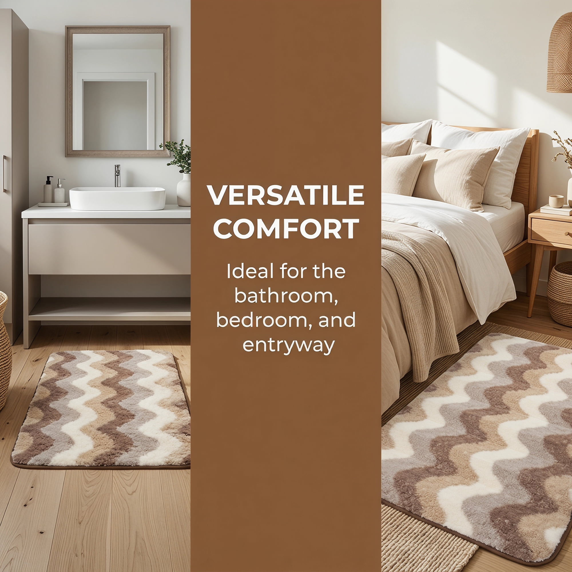 Unique Bargains Absorbent Non-Slip Machine Washable Geometric Bath Mat Brown 24" x 16"