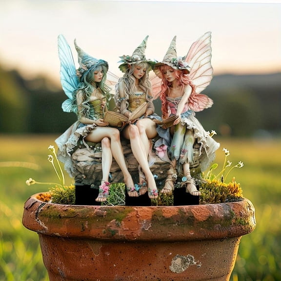 Holloyiver Bohemian Fairy Flower Pot Decoration, 2D Bohemian Fairy Flower Pot Decoration,Fairy Garden Accessories,Fairy Garden Figurines,for Pot Plants and Garden Yard Lawn Decor, I