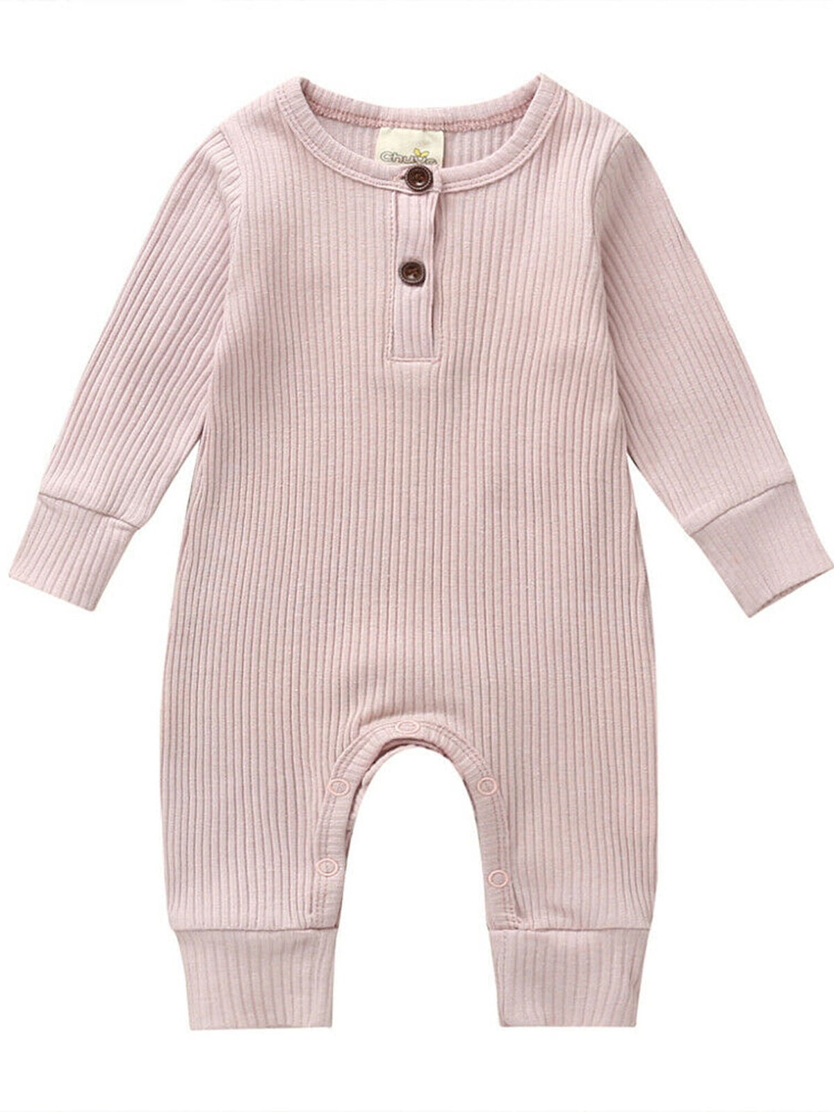 Newborn Infant Unisex Baby Boy Girl Button Solid Long Sleeve Romper ...