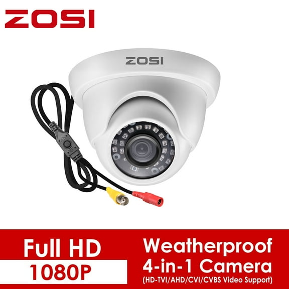 ZOSI 1080P 4 IN 1 CCTV Security Camera Home Outdoor, 2.0MP 1920TVL Hybrid TVI CVI AHD CVBS Security Surveillance Dome Camera, Weatherproof 80ft IR Day Night Vision