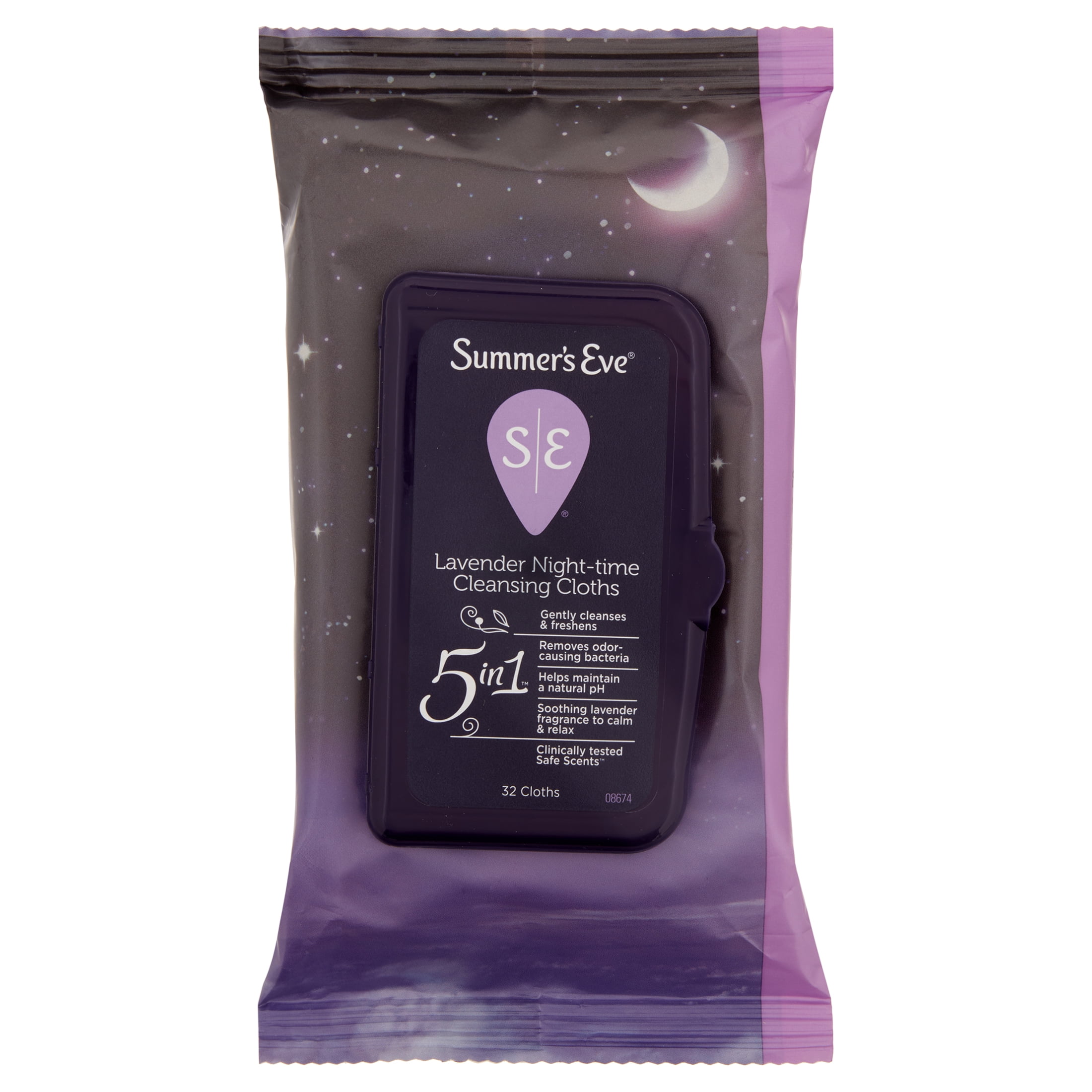 Summer's Eve Lavender Night-Time Cleansing Cloth Feminine Wipes for Sensitive Skin, 32 Count