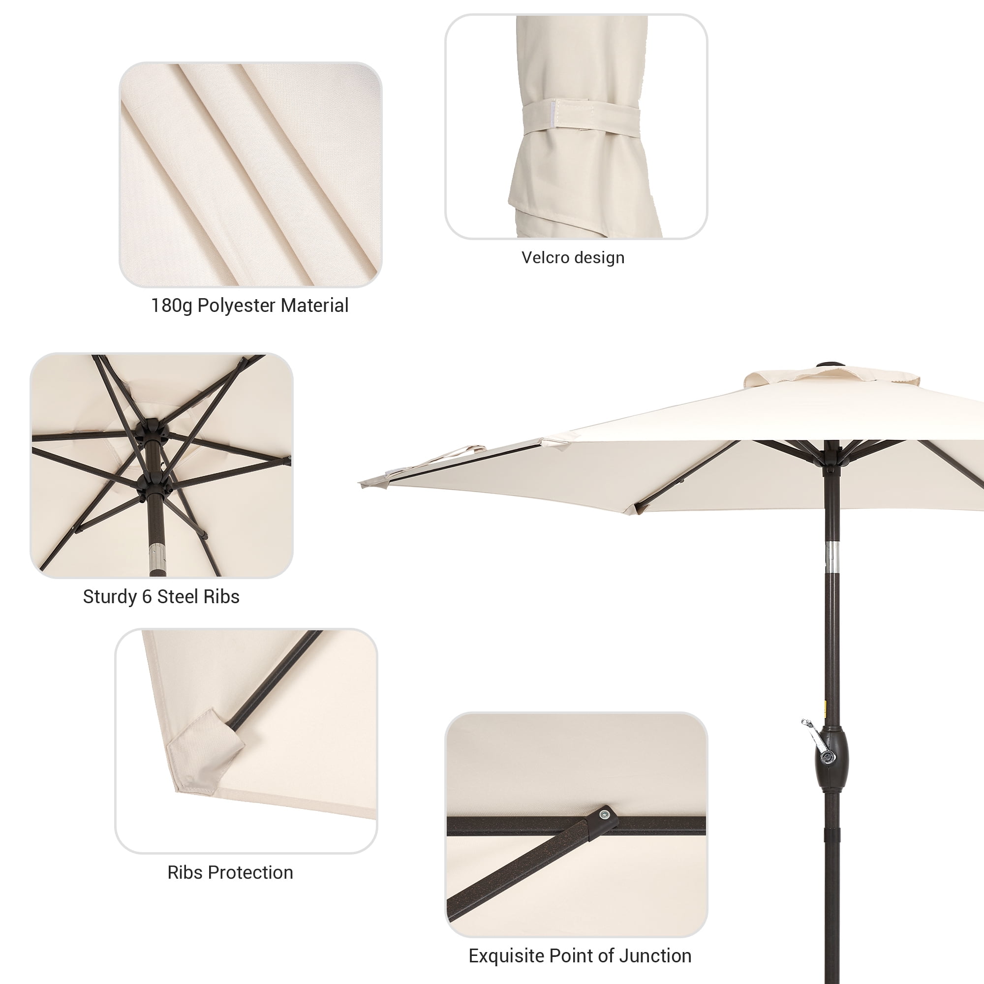 Sonerlic 7.5ft Round Patio Market Umbrella with Steel Frame,Outdoor Table Umbrella for Yard,Poolside and Deck,Beige