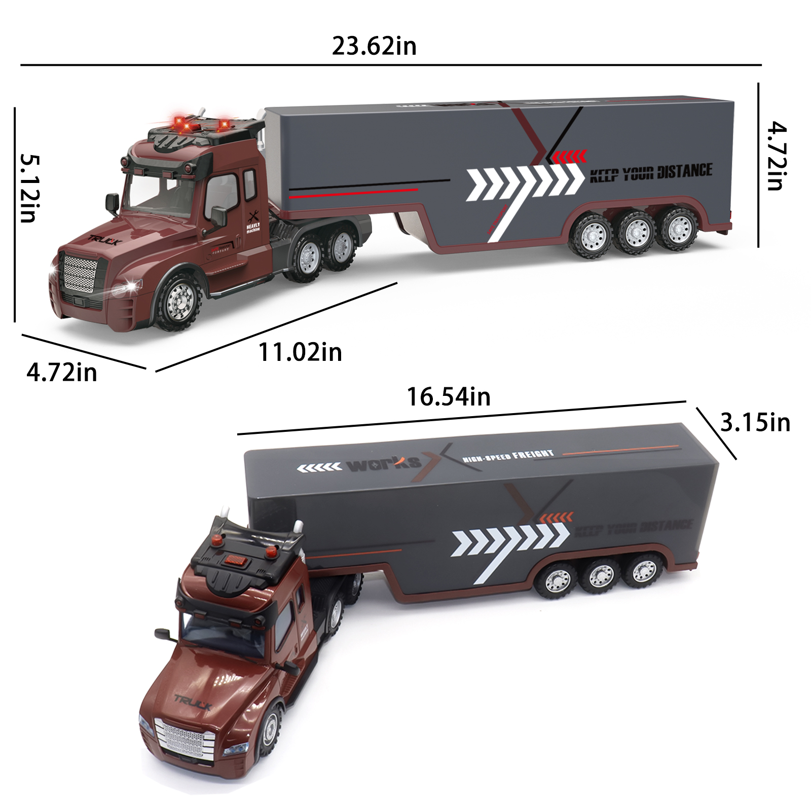 RC Semi Truck with Trailer, 2.4Ghz Remote Control Container Handling Car with Simulated Sound and Lights, Adults and Children Toy Gifts
