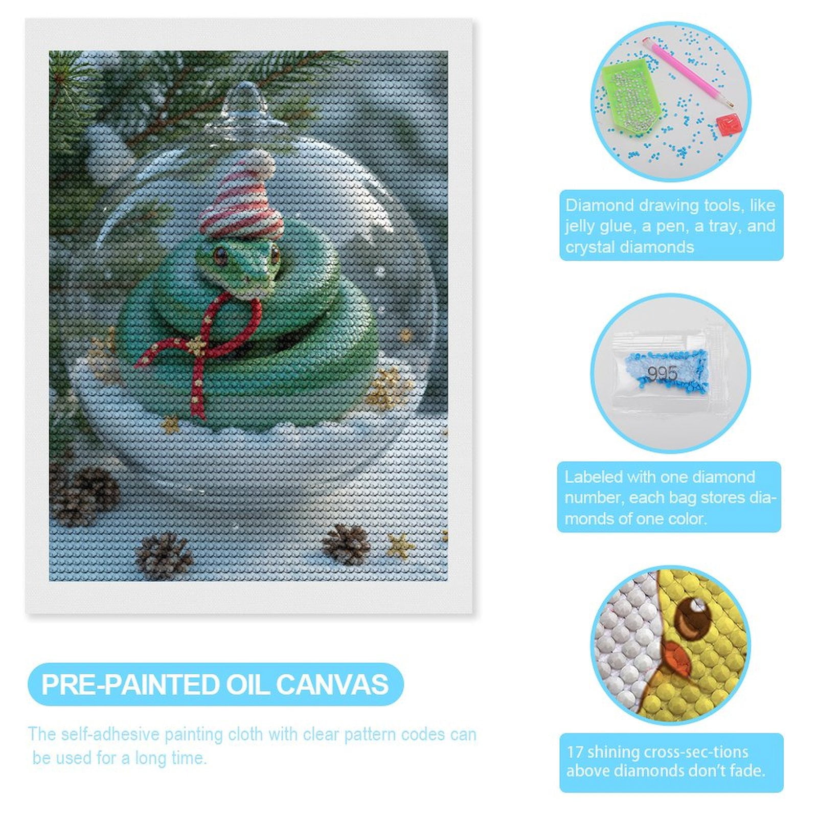 Diamond Art Kits for Adults, Snowy Snake Holiday Ornament 5D Diamond Painting Kits for Adults Beginners, DIY Full Drill Diamond Painting, Gem Art and Crafts 12x16