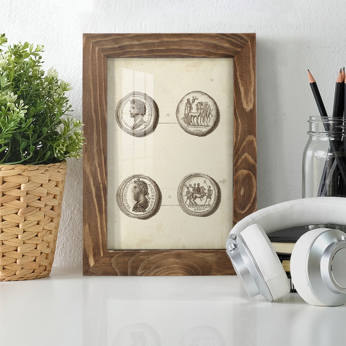Antique Roman Coins VI -Framed Print w/glass-Walnut