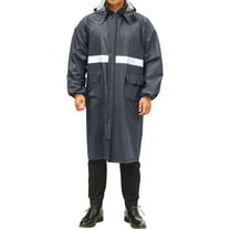 Handshe Men's Long Sleeve Raincoat, Heavy Rainproof Long-Length Hiking Coat with Reflective Safety Strips, Solid Color Outdoor Waterproof Jacket for Trekking Camping,Plus Size
