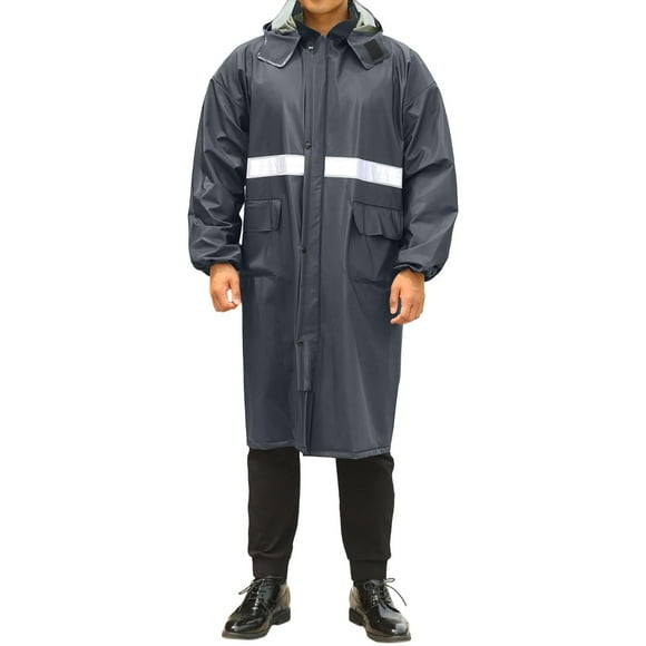 LOVZFMLL Jackets for Men Rainstorm Proof Long Raincoat PVC Hiking Raincoat Solid Color Reflective Strip Men's Long Sleeved Raincoat