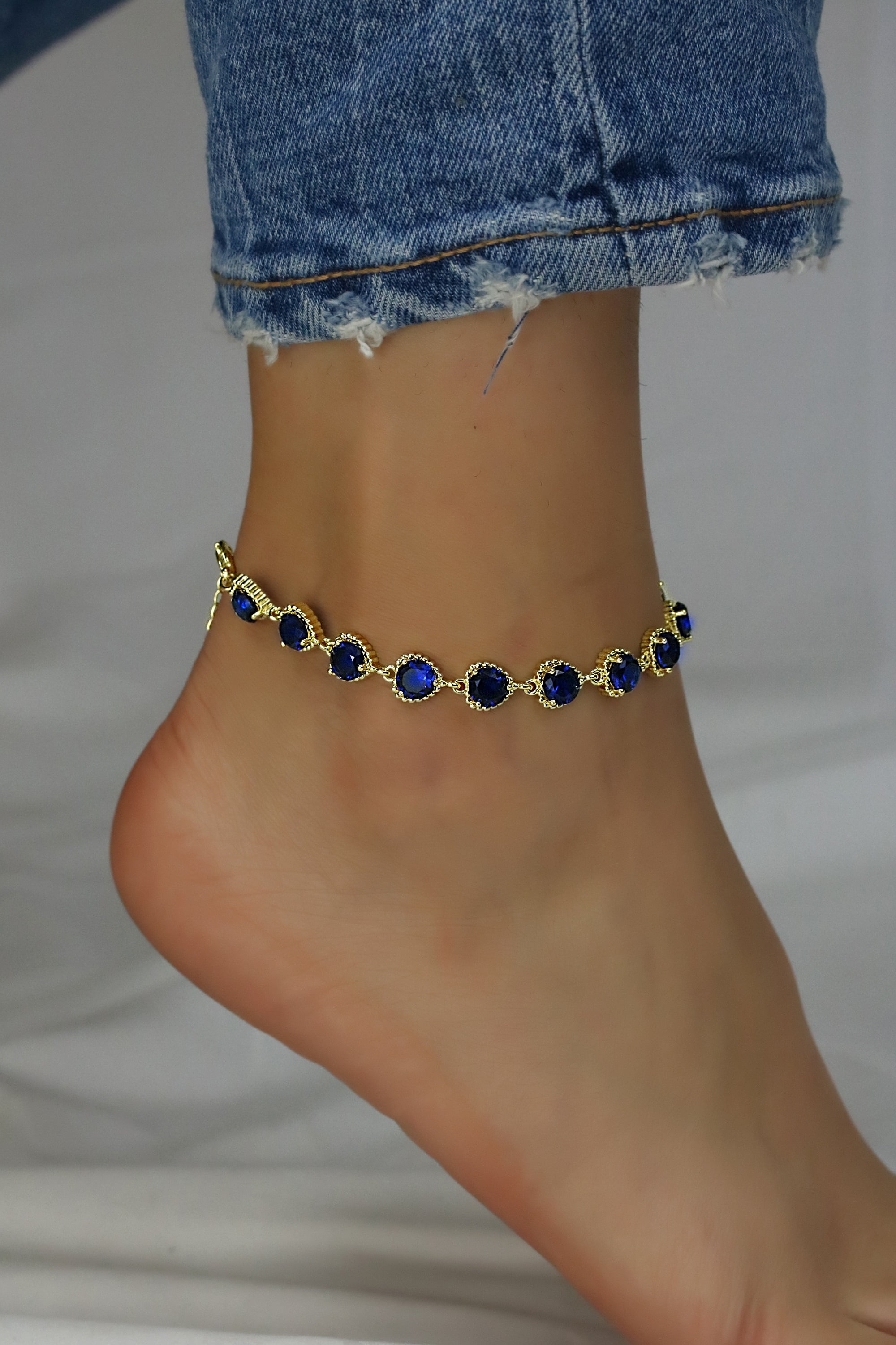 Kaash Customs Fine CZ Stones Adjustable Anklet for Women, in Brass Metal