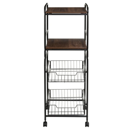 Honey-Can-Do - 4-Tier Rolling Cart With Two Shelves and Two Baskets - Black