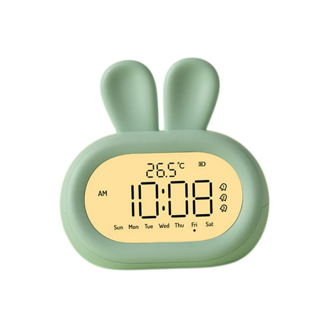yuksok Rabbit Kids Digital Alarm Clock Adult Nursery Snooze Backlight Night Light Green