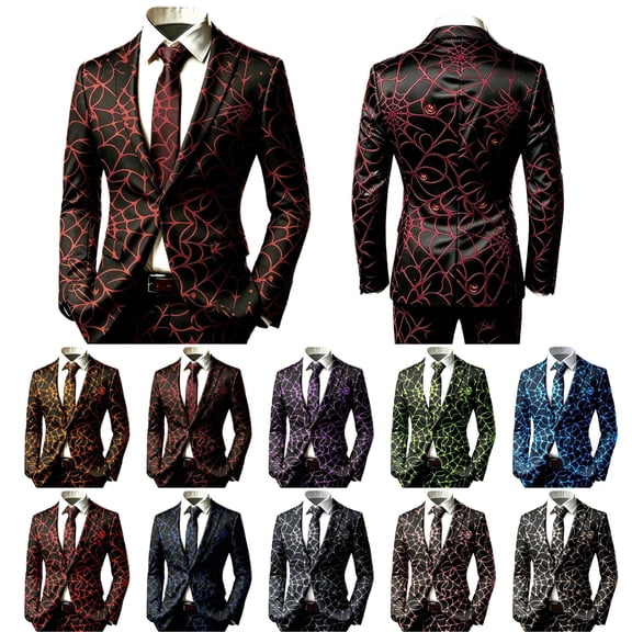 OIOLOYJM Mens Halloween One Button Suit Jacket Spider Web Print Casual Notched Lapel Long Sleeve Blazers Slim Fit Casual Fashion Comfortable Dressy Office Work Jakcets