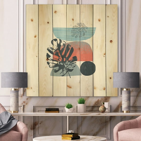 Designart 'Abstract Colorful Geometric Art Collage IV' Modern Print on Natural Pine Wood