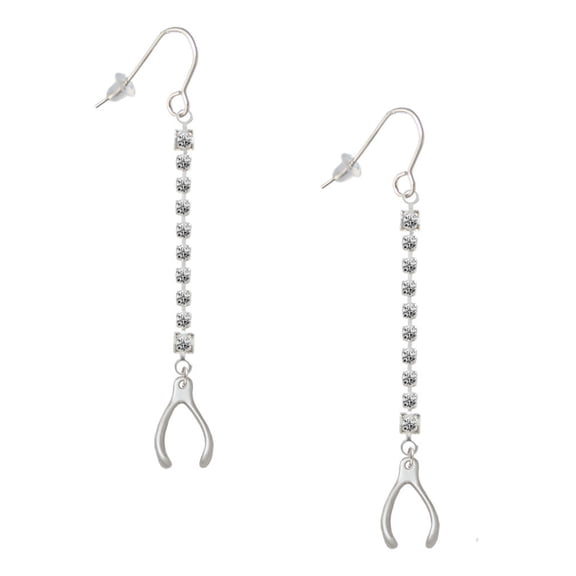 Delight Jewelry Silvertone Wishbone - Silver-tone Long Sparkle Dangle French Earrings