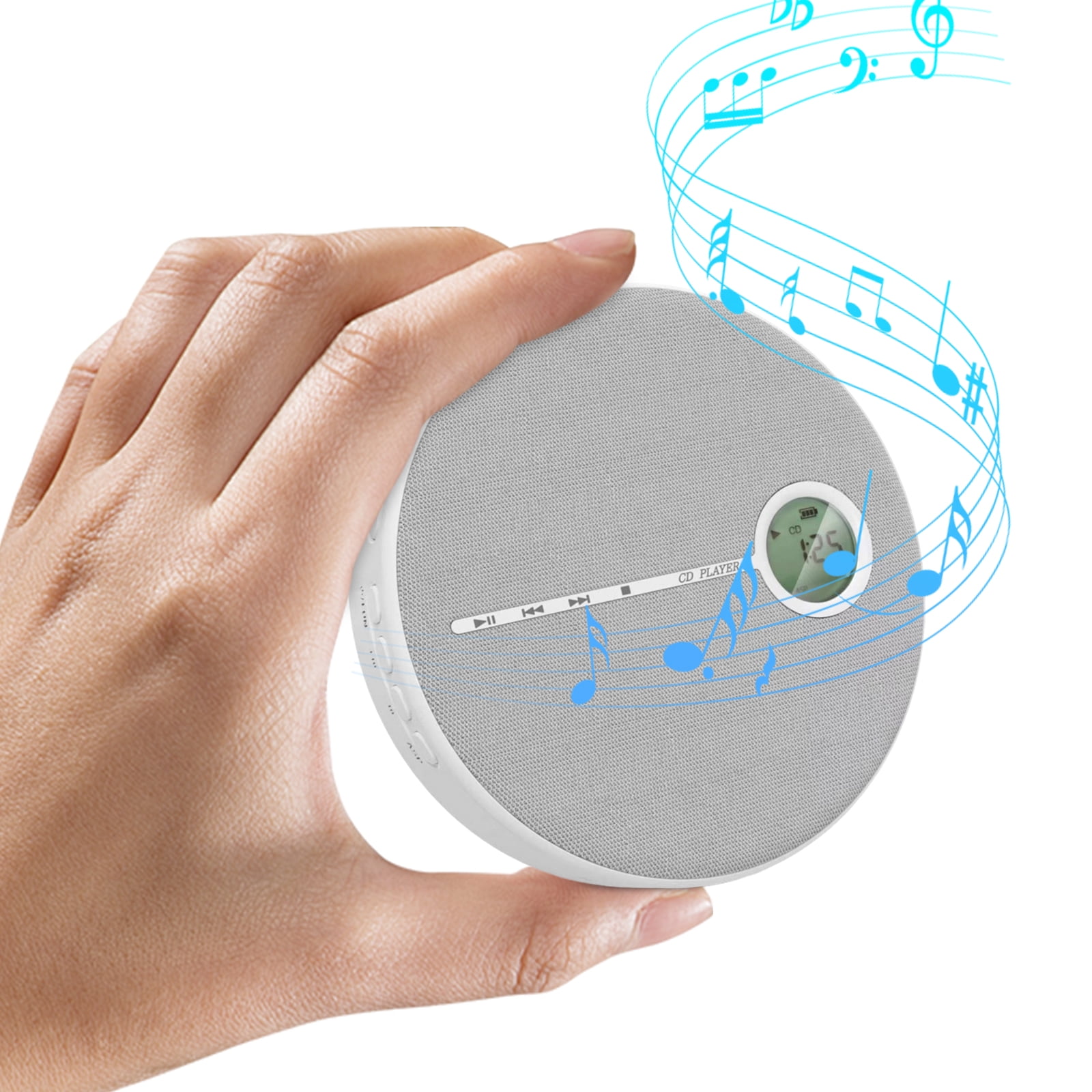 HUISZJ Portable CD Player, Rechargeable Personal CD Player with Speaker, Personal Music Player with Earphone (Gray)