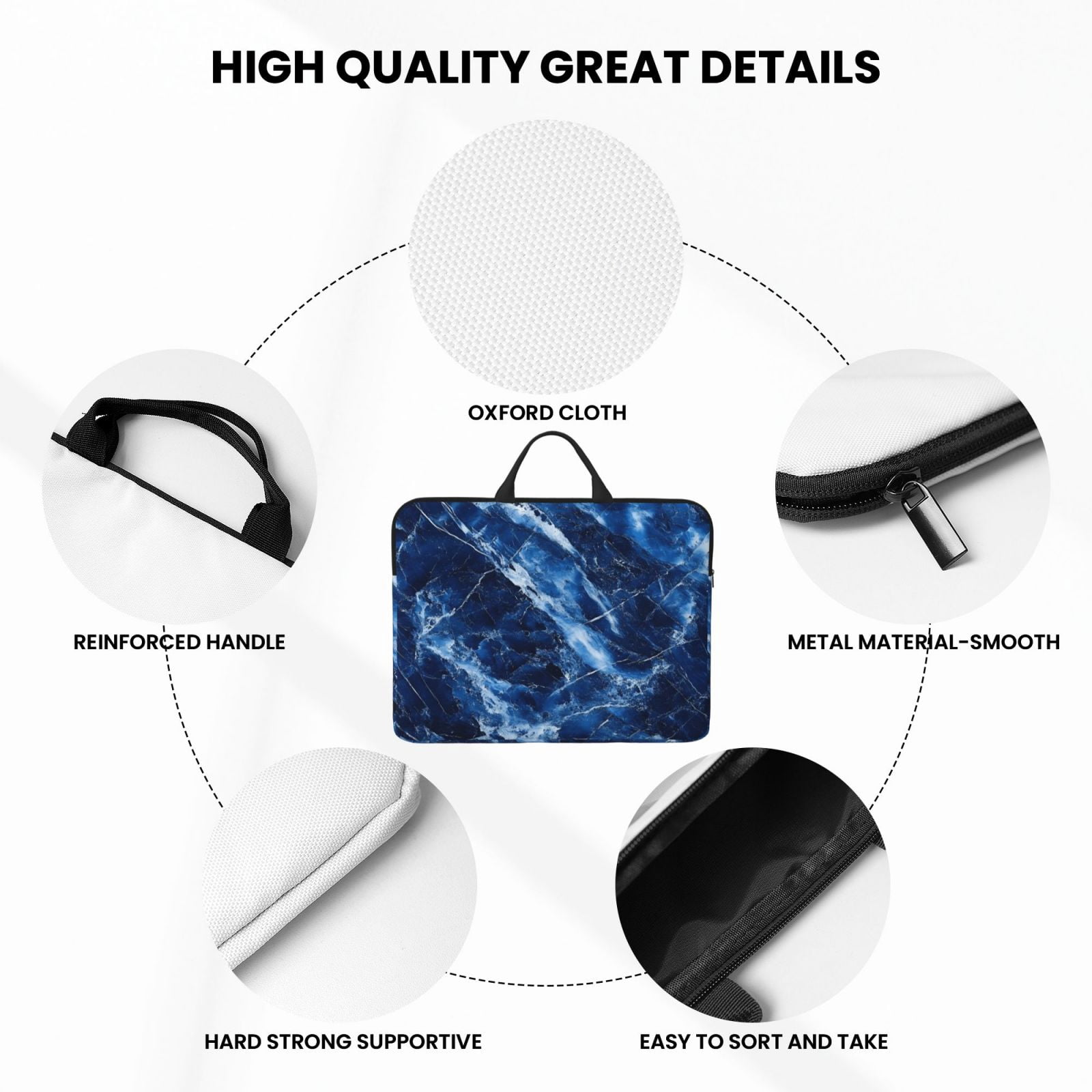 Laptop Sleeve Bag For Women Men 14inch Waterproof Durable Protective Computer Carrying Cover Handle Laptop Case Bag Royalblue Marble_1