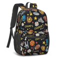 thumbnail image 2 of Football and Basketball Black Pattern 17" School Backpacks for Teens,Waterproof Oxford Fabric,S-Shape Padded Straps for School,Travel,Hiking,Camping, 2 of 6