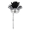 thumbnail image 2 of Black, White & Silver Feathered Costume Mask w/Stick, (1/Pkg), 2 of 2