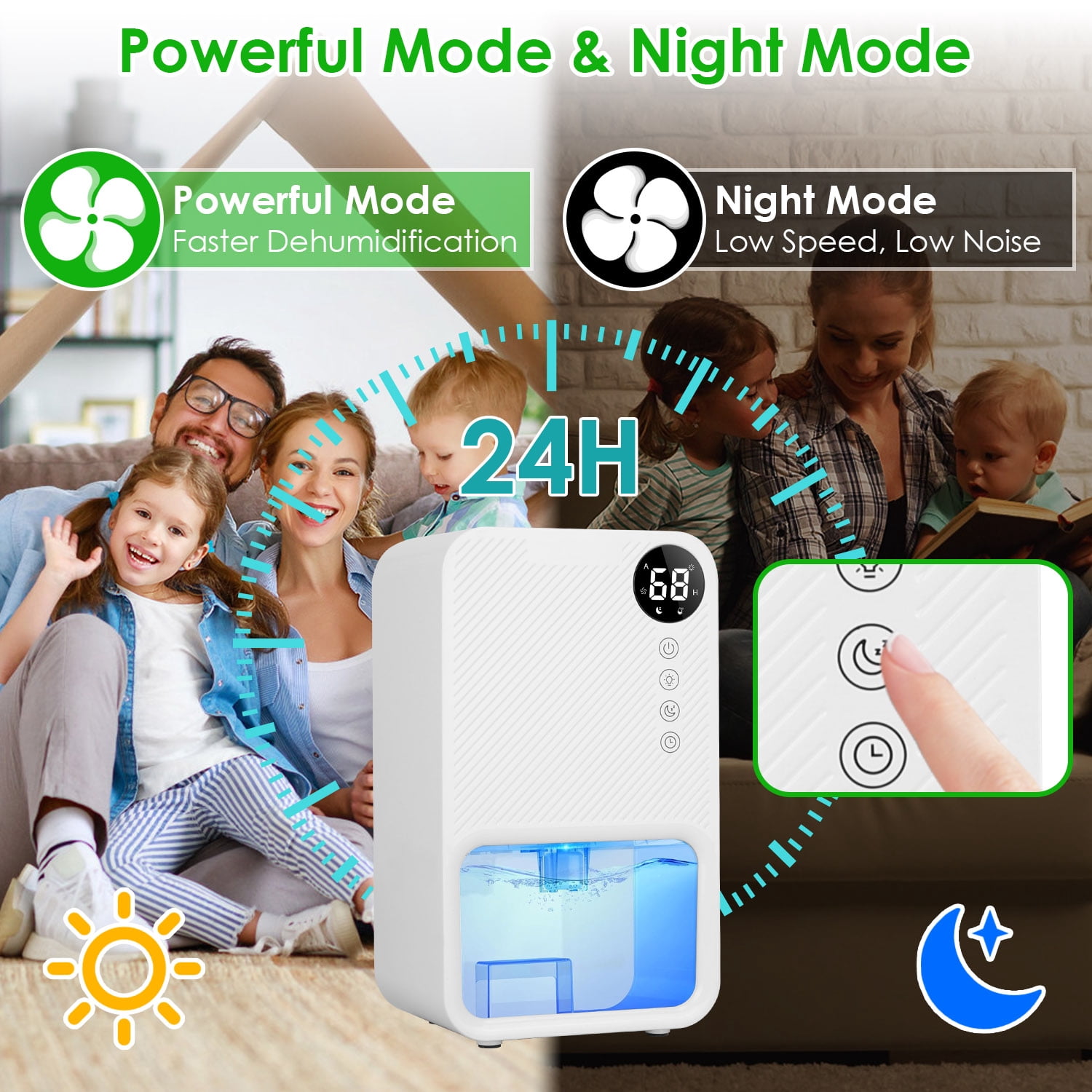1Pc 37.2OZ Indoor Portable Small Dehumidifier with Sleep Mode 1-24H Timer Touch Control for Home Bathroom Basement Closet RV Bedroom