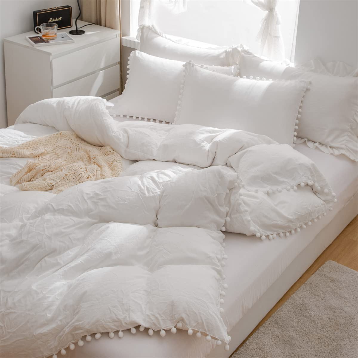 Duvet Cover White Twin Size Washed Microfiber Bedding Duvet Cover Set