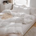 thumbnail image 1 of Duvet Cover White Full Size Washed Microfiber Bedding Duvet Cover Set Pom Poms Fringe Solid Color Soft and Breathable, 1 of 6