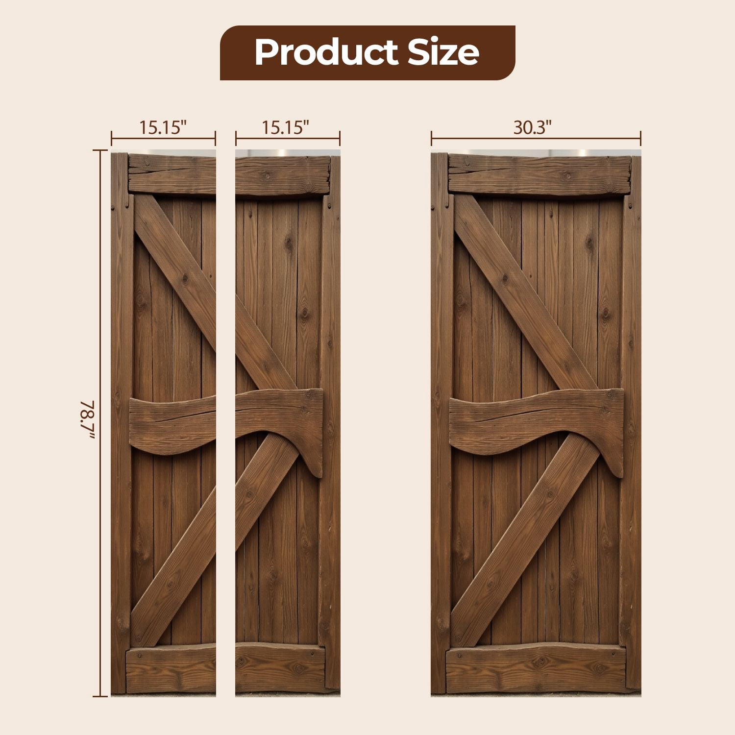 Door Stickers Peel and Stick Door Mural Rustic Wooden Barn Doors Diagonal Bracing Natural Removable Wallpaper 30.3''x78.7'' Self-Adhesive Mural for Kitchen Living Room Bedroom Decor
