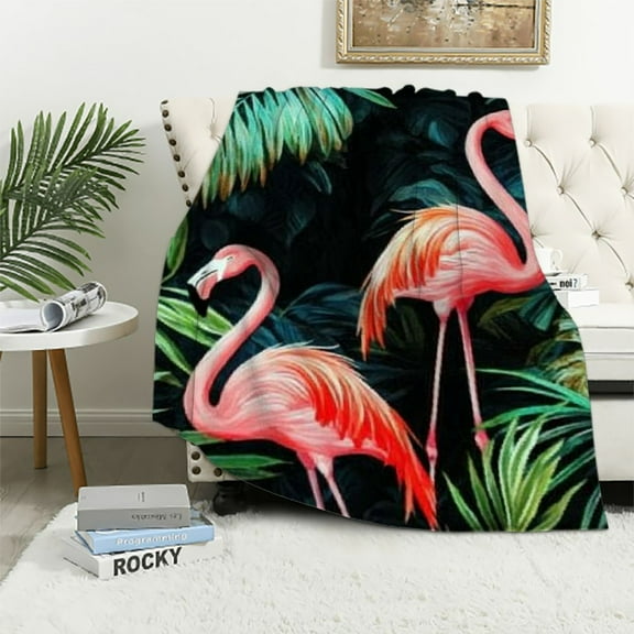 Patifu   Pink Flamingo Blanket Twin  ropical Palm Tree Throw Blanket for Sofa Bed Couch,Dreamy Romantic Wildlife Wild Animal Bed Blanket,Elegant Bird Flamingo Animal Print Sherpa Blanket 40x50in
